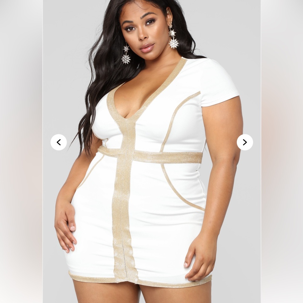 Fashion Nova White and Gold Mini Dress